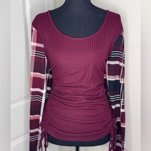 Burgundy Plaid Sleeve Top